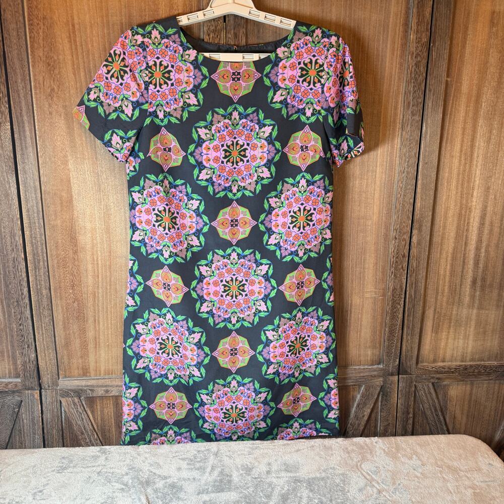 J Crew Womens Size 2 Medallion Print Shift Dress Navy Pink Lined C5608